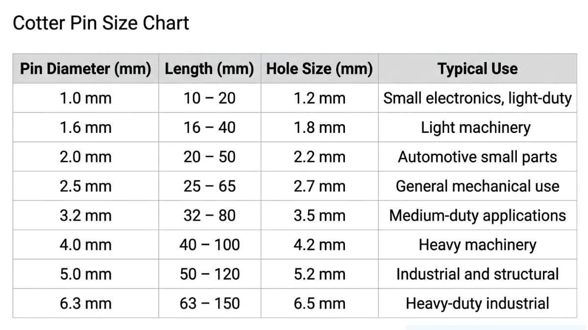 Cotter Pin Size Chart