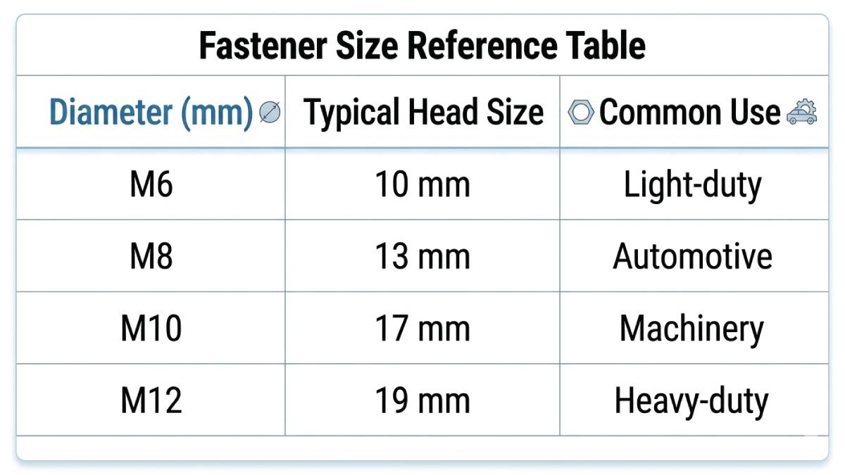 Fastener Size Reference Table