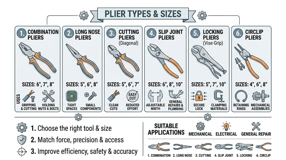 Types of Pliers and Their Sizes