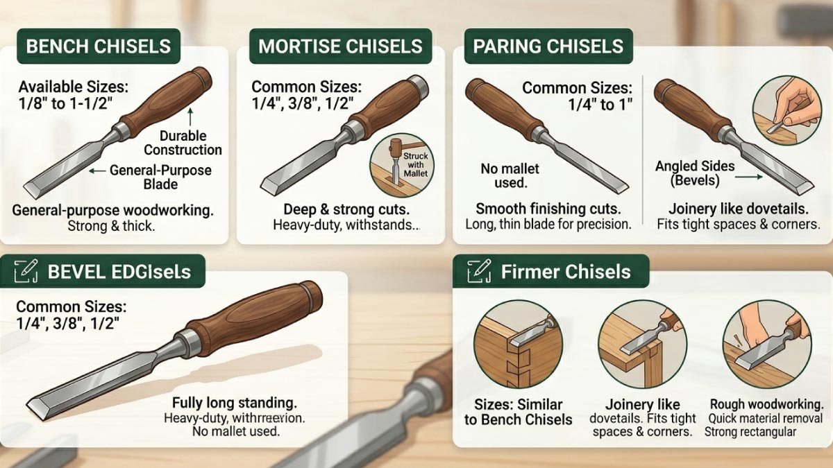 Types of Woodworking Chisels and Their Sizes