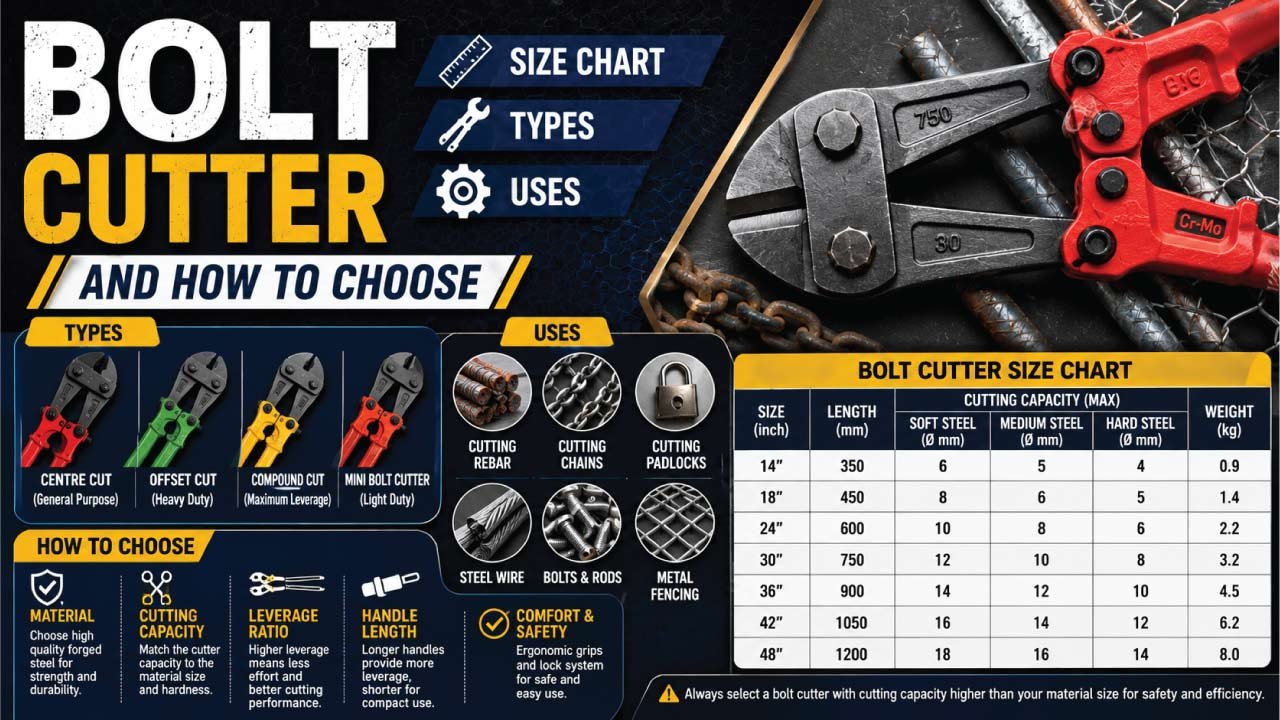 Bolt Cutter, Size Chart, Types, Uses And How to Choose