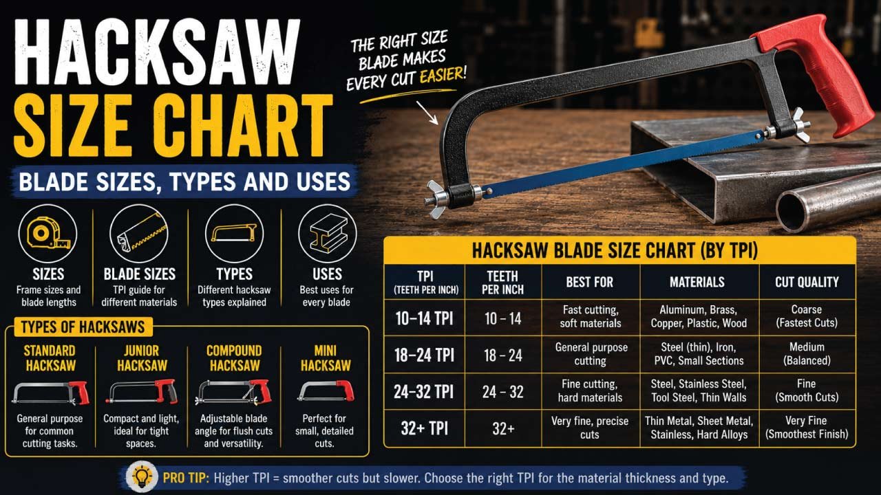 Hacksaw Size Chart, Blade Sizes, Types and Uses