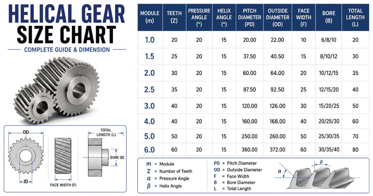 Helical Gear Size Chart