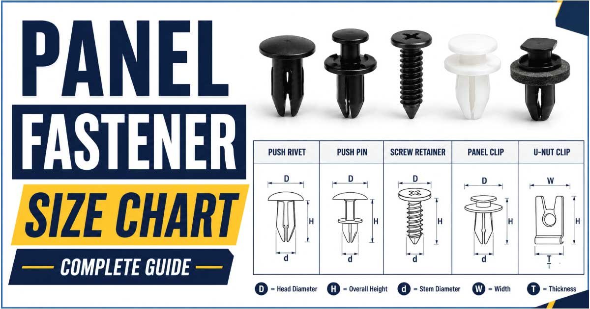 Panel Fastener Size Chart showing standard fastener dimensions and specifications