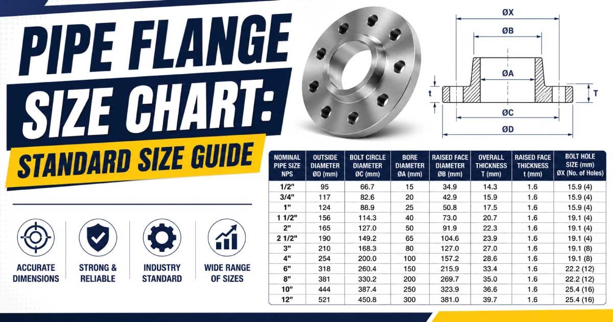 Pipe Flange Size Chart showing standard flange dimensions and pipe sizes