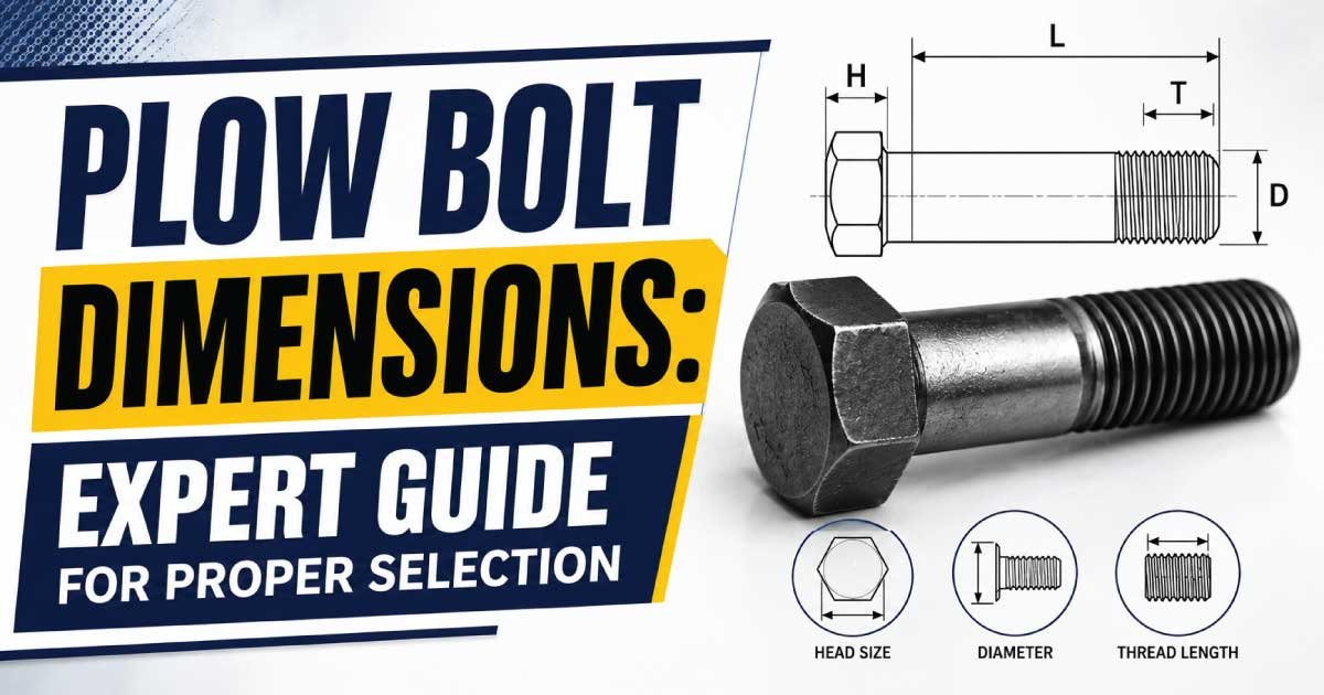 Plow Bolt Size Chart showing standard bolt dimensions, thread sizes, head specifications, and sizing guide for agricultural, construction, grader blade, and heavy equipment applications.