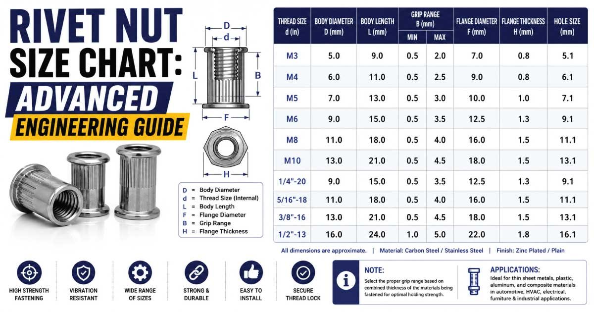 Rivet Nut Size Chart