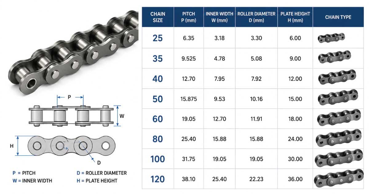 Roller Chain Size Chart
