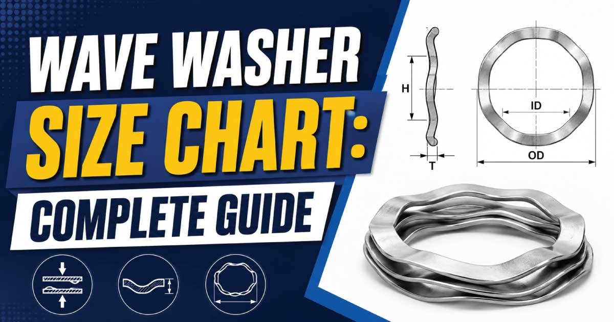 Wave Washer Size Chart showing standard washer dimensions, inside diameter, outside diameter, thickness, and sizing guide for bearings, shafts, mechanical assemblies, and industrial applications.