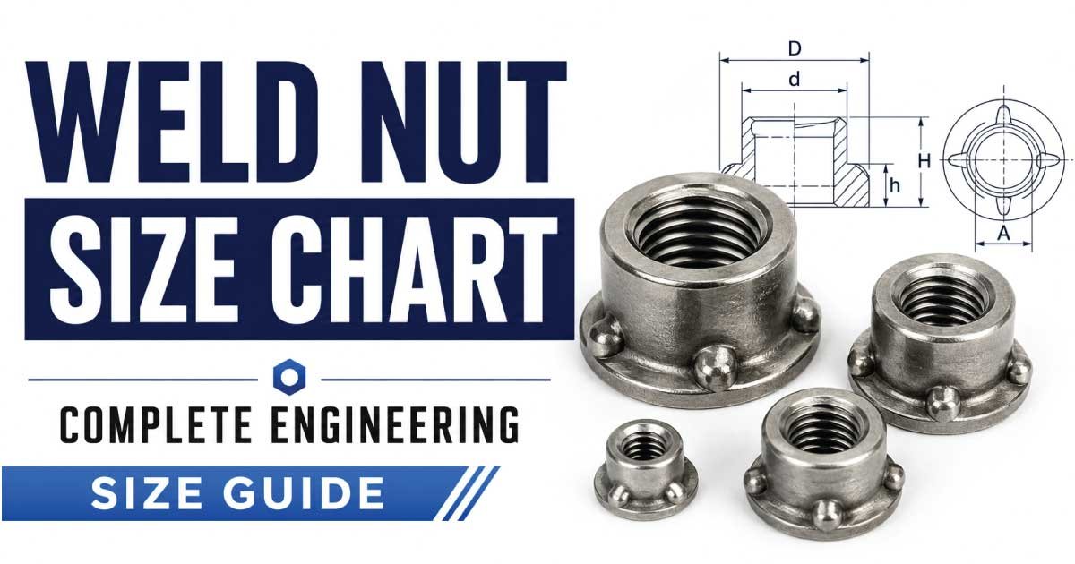 Weld Nut Size Chart showing standard weld nut dimensions and specifications